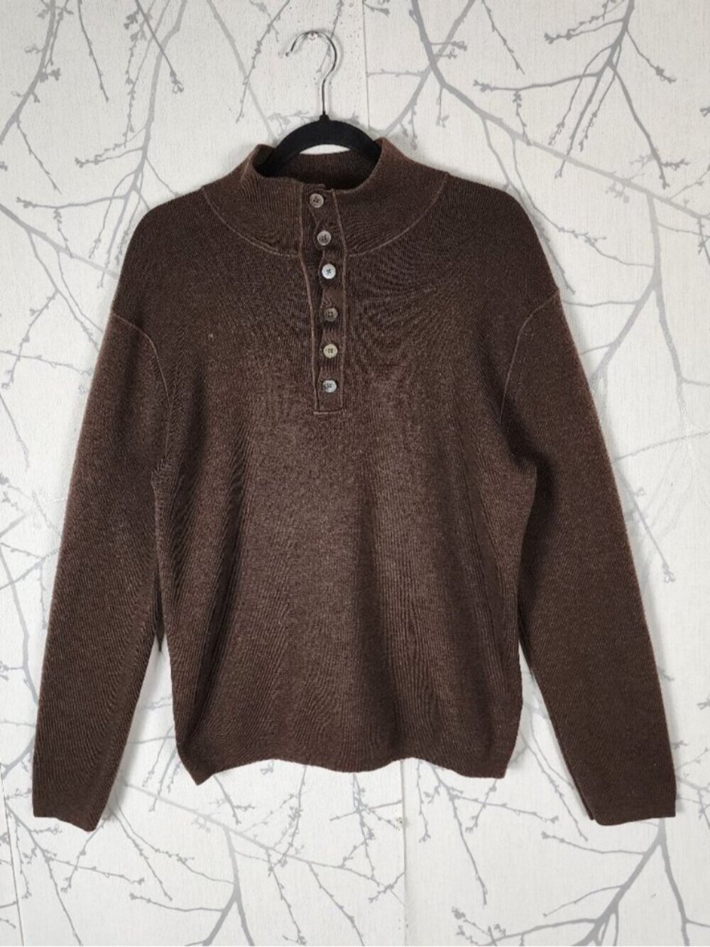 Banana Republic Brown 100% Merino Wool Henley Mockneck Sweater